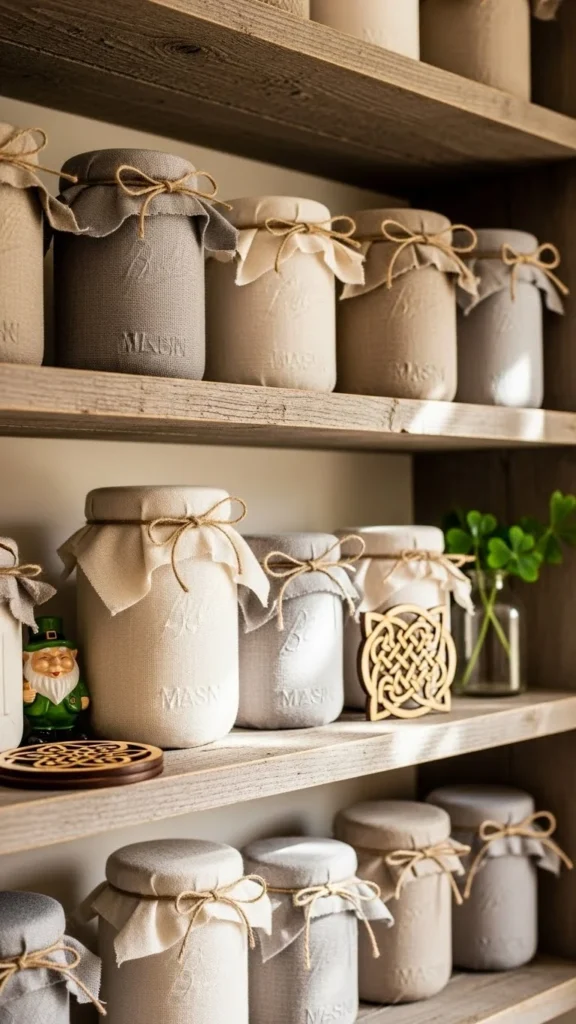 Neutral Fabric-Wrapped Shelf Jars