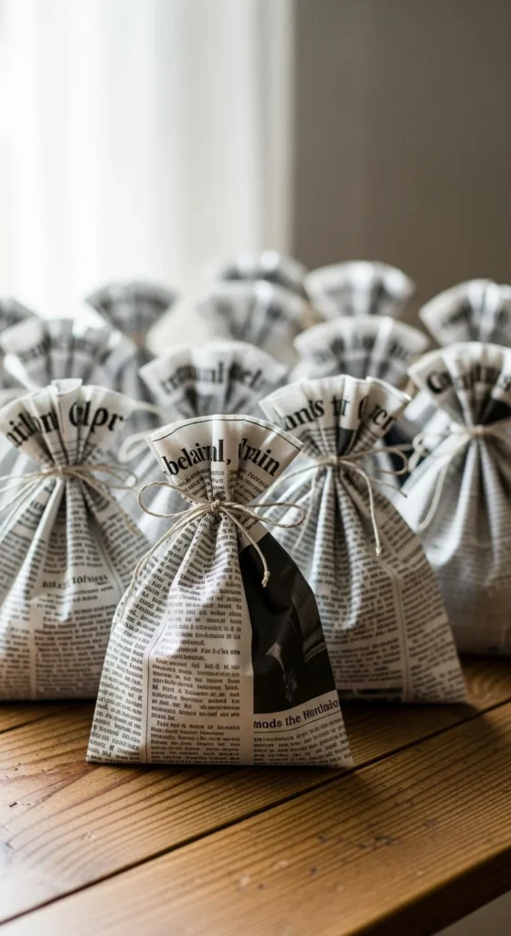 Newspaper Wrapped Gift Bags