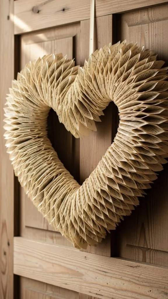 Paper Book Page Heart Wreath