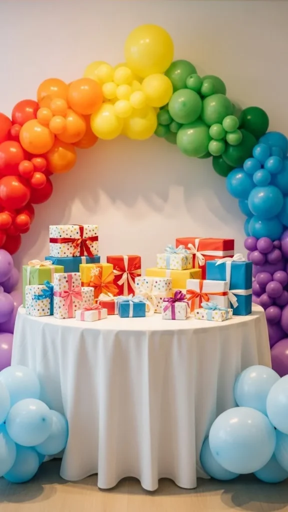 Rainbow Balloon Gift Table Backdrop