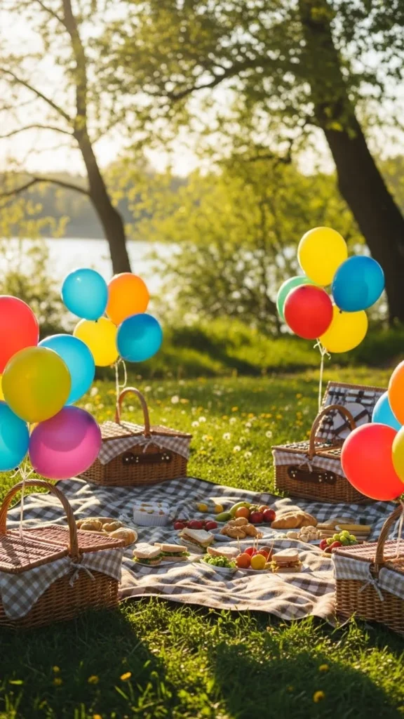Rainbow Balloon Picnic Setup
