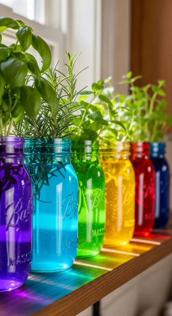 Rainbow Herb Shelf Jars