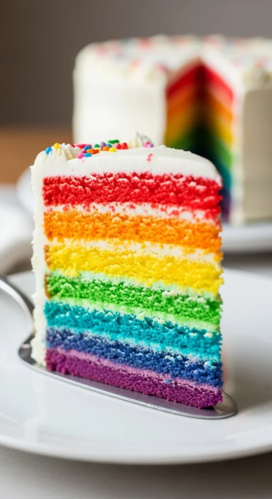 Rainbow Layer Cake Slices