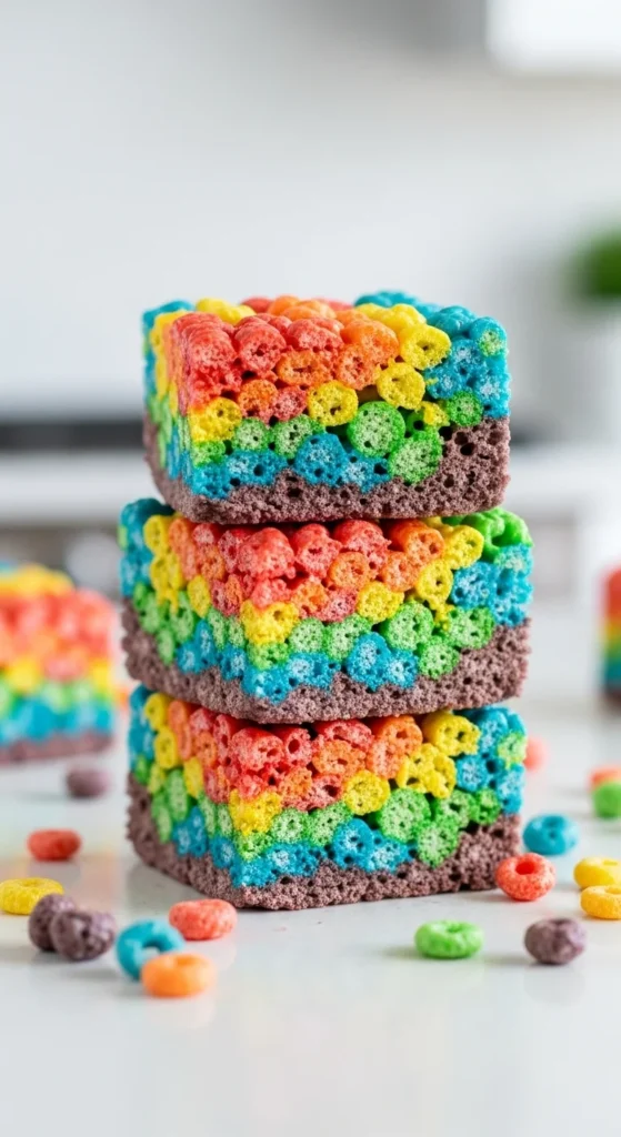 Rainbow Rice Krispie Treat Squares