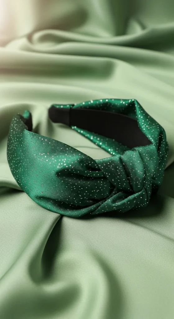 Satin Green Headband With Subtle Sparkle