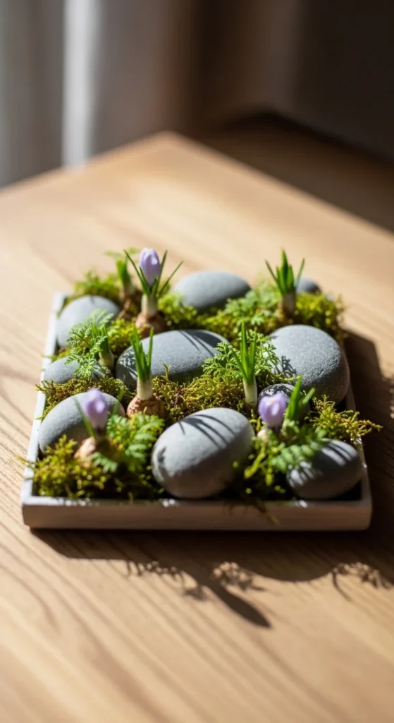 Shallow Tray With Stones and Greenery
