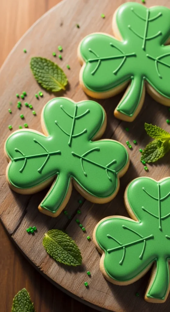 Shamrock Cookies with Leaf Veins