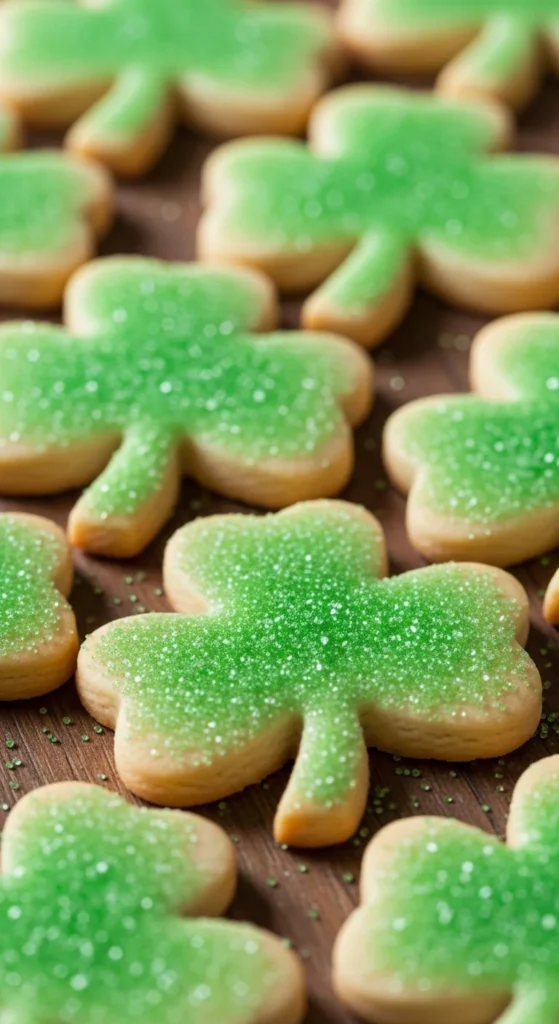Shamrock Cookies with Sugar Crystals