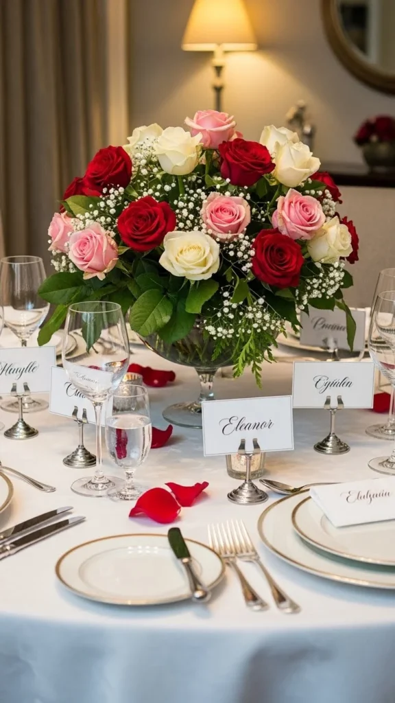 Simple Rose Bowl With Place Card Holders
