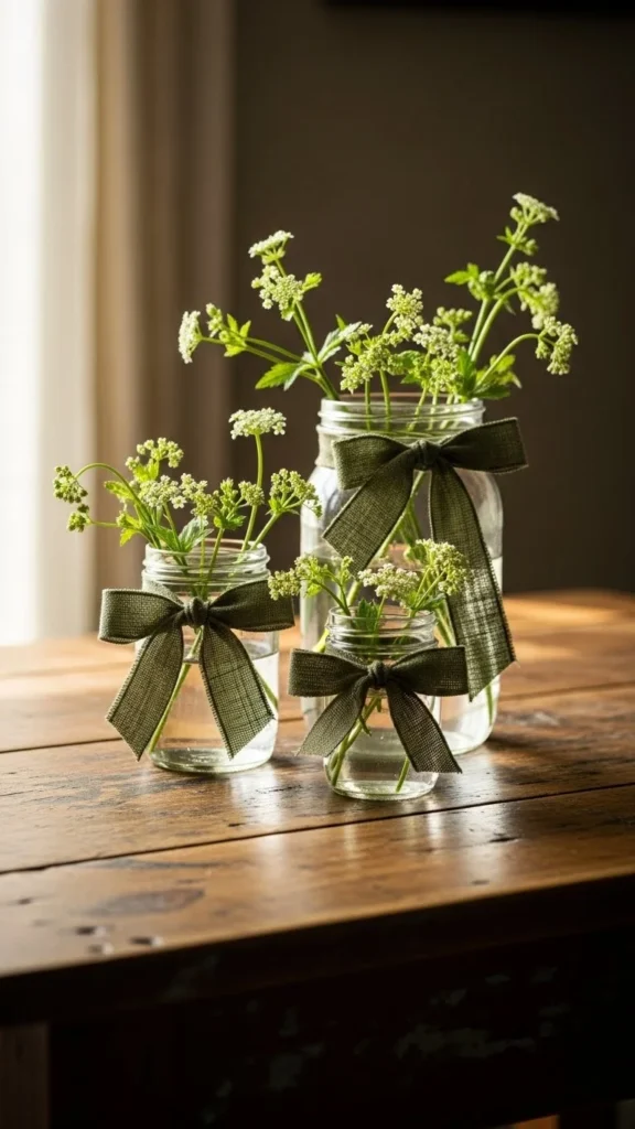 Soft Green Ribbon Accent Jars