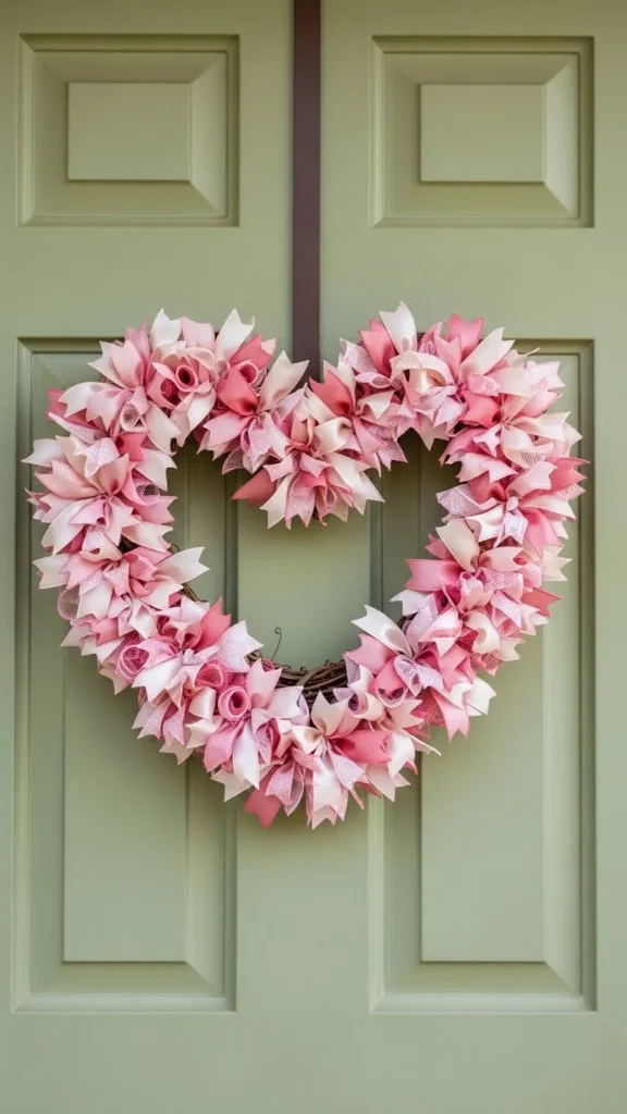 Soft Pink Ribbon Heart Wreath