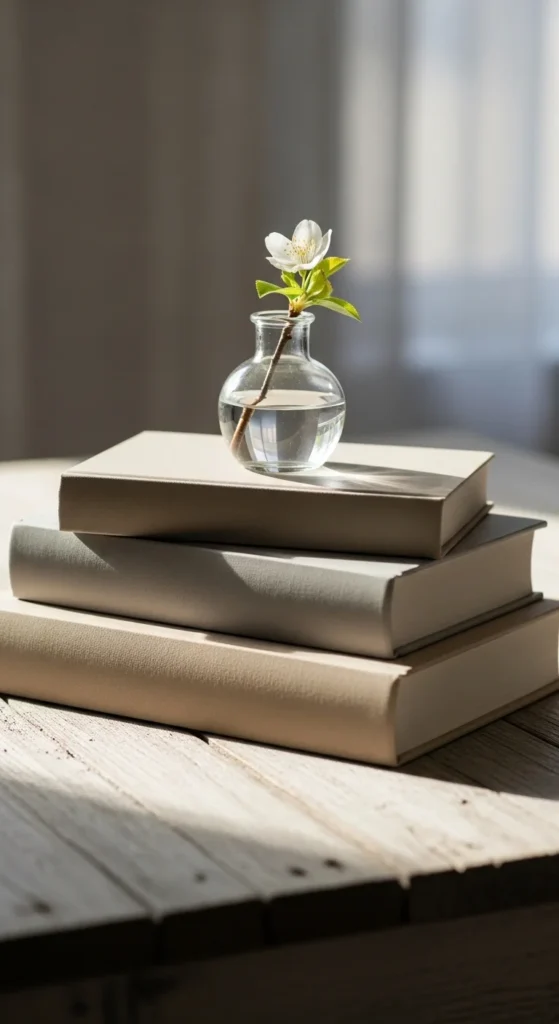 Stacked Books With Small Vase