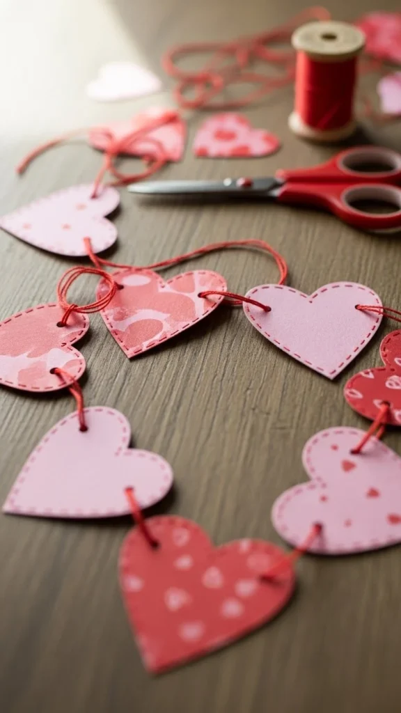 Stitched Paper Heart Garland
