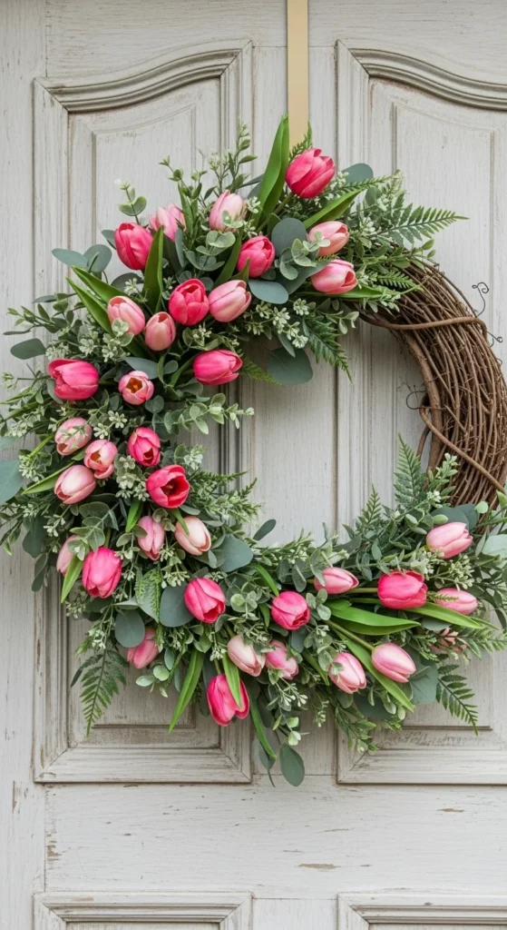 Tulip and Greenery Half Wreath