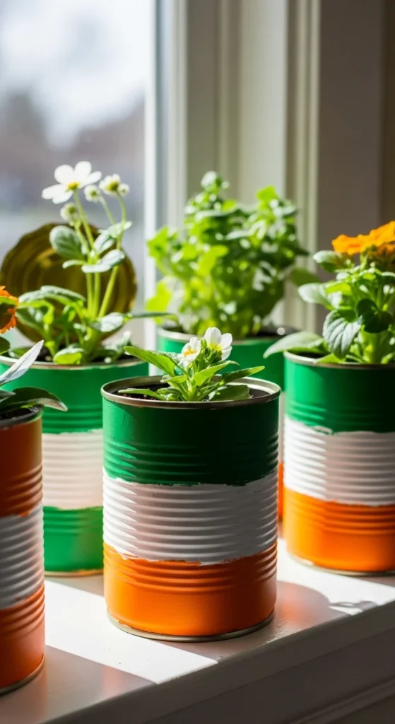 Upcycled Tin Can Irish Flag Planters