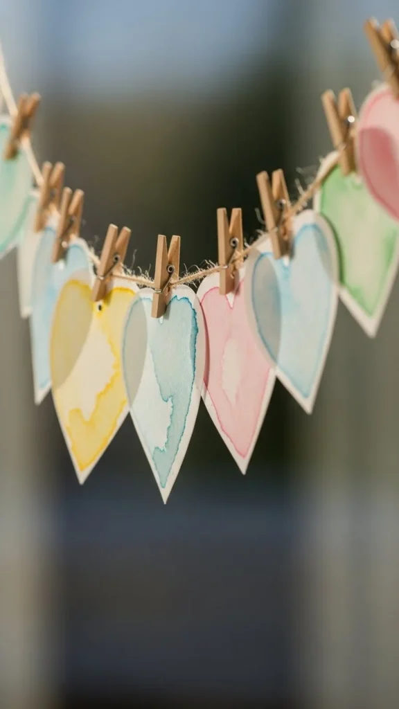 Watercolor Paper Heart Banner
