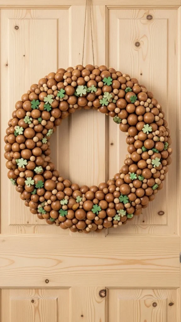 Wooden Bead Shamrock Wreath