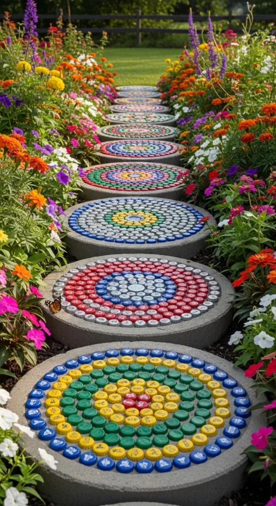 Bottle Cap Mosaic Stepping Stones
