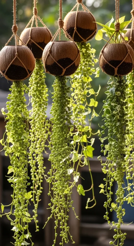 Hanging Coconut Shell Planters