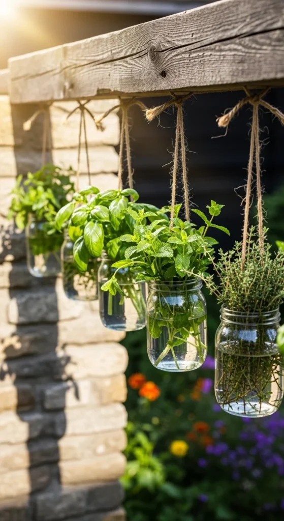 Hanging Mason Jar Herb Garden