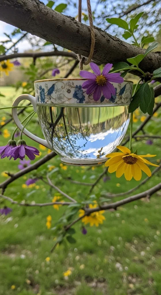 Hanging Teacup Bird Bath