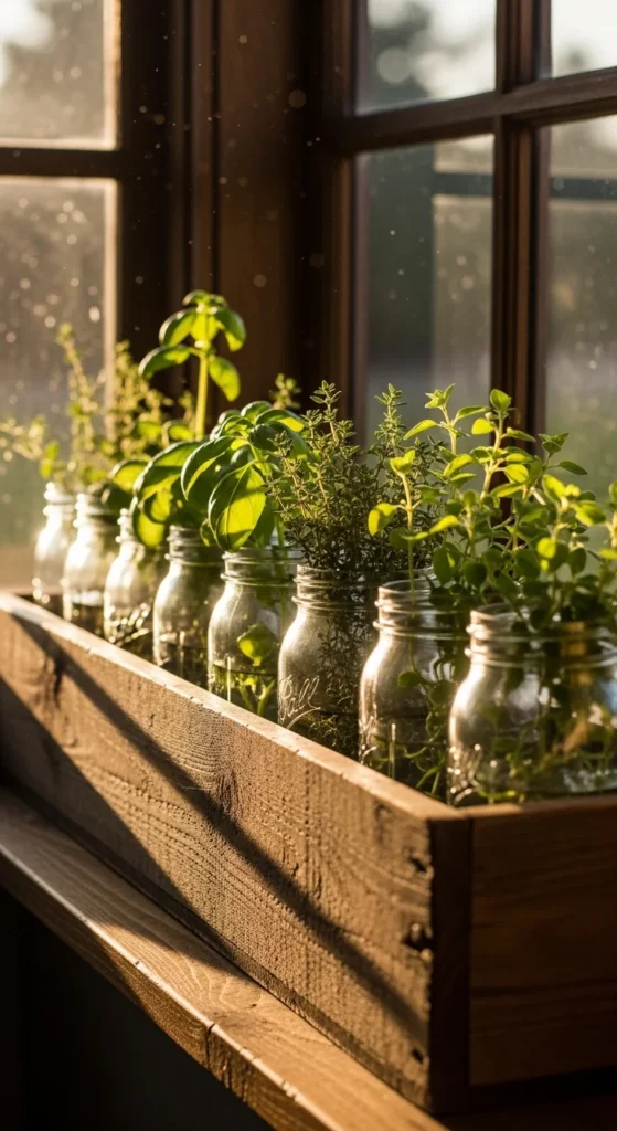 Mason Jar Herb Window Boxes