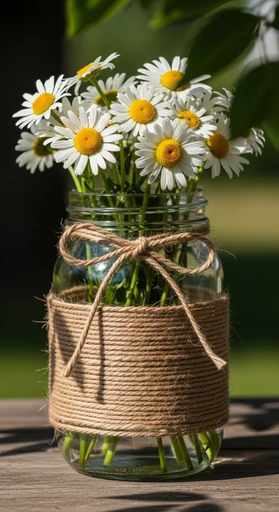 Mason Jar Vase with Twine Wrap