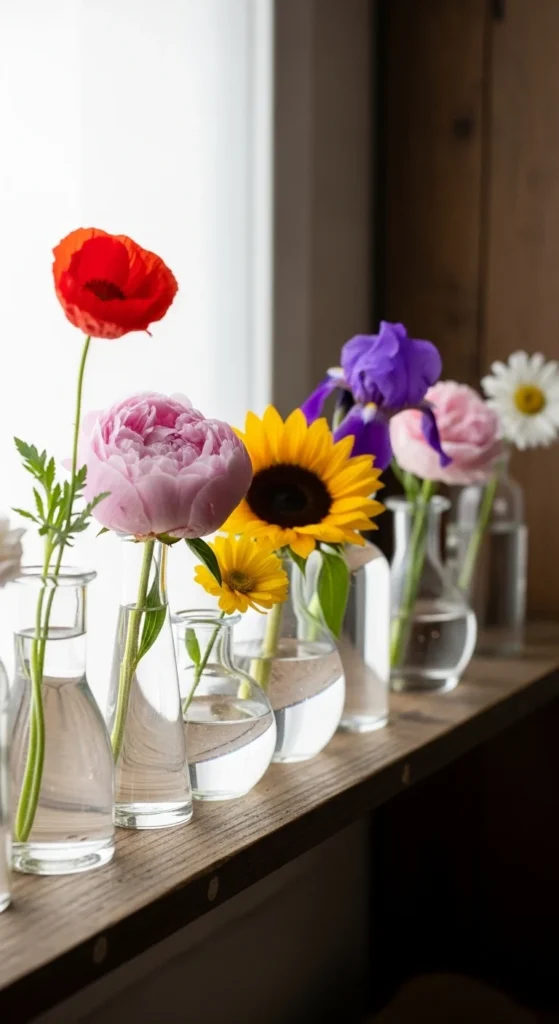 Mini Flower Vases on Shelves