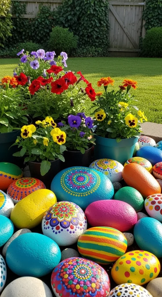 Painted Rocks as Planter Accents