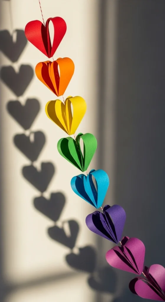 Rainbow Origami Heart Garland