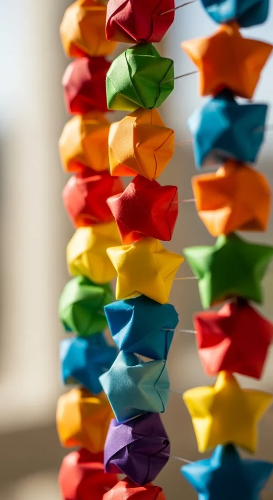 Rainbow Origami Star Garland