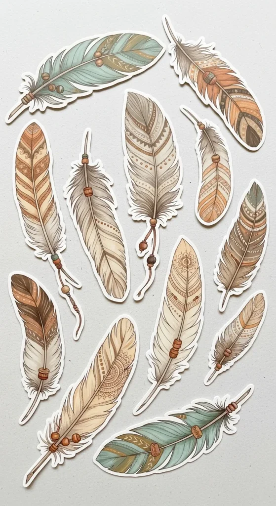 Boho Feather Stickers