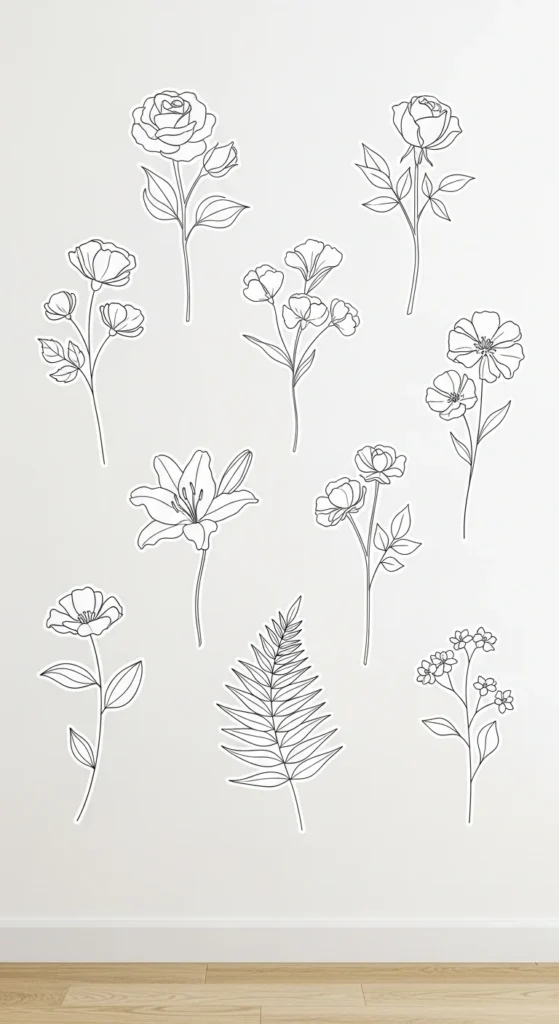 Minimalist Black Floral Line Art
