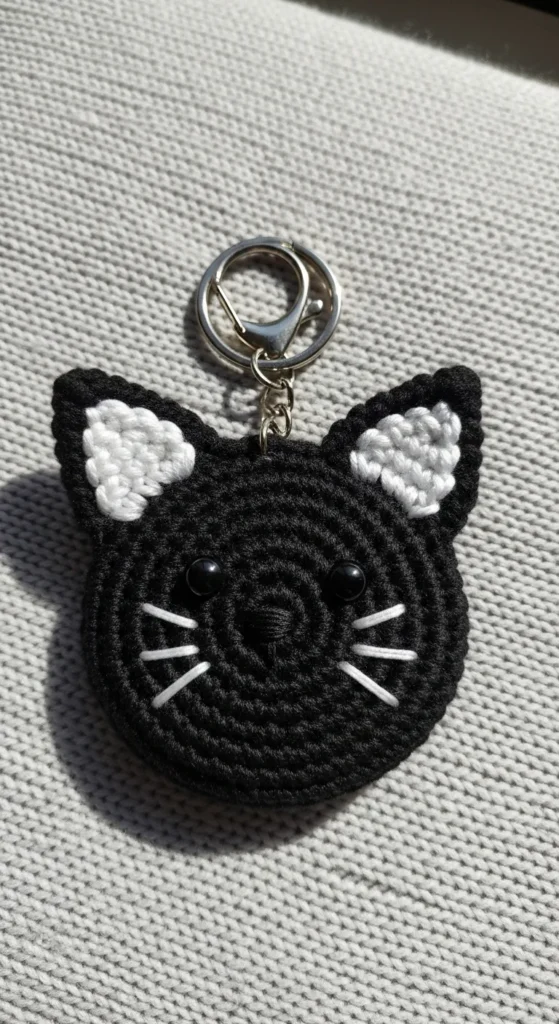 Crochet Cat Face Keychain