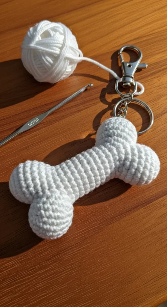 Crochet Dog Bone Keychain