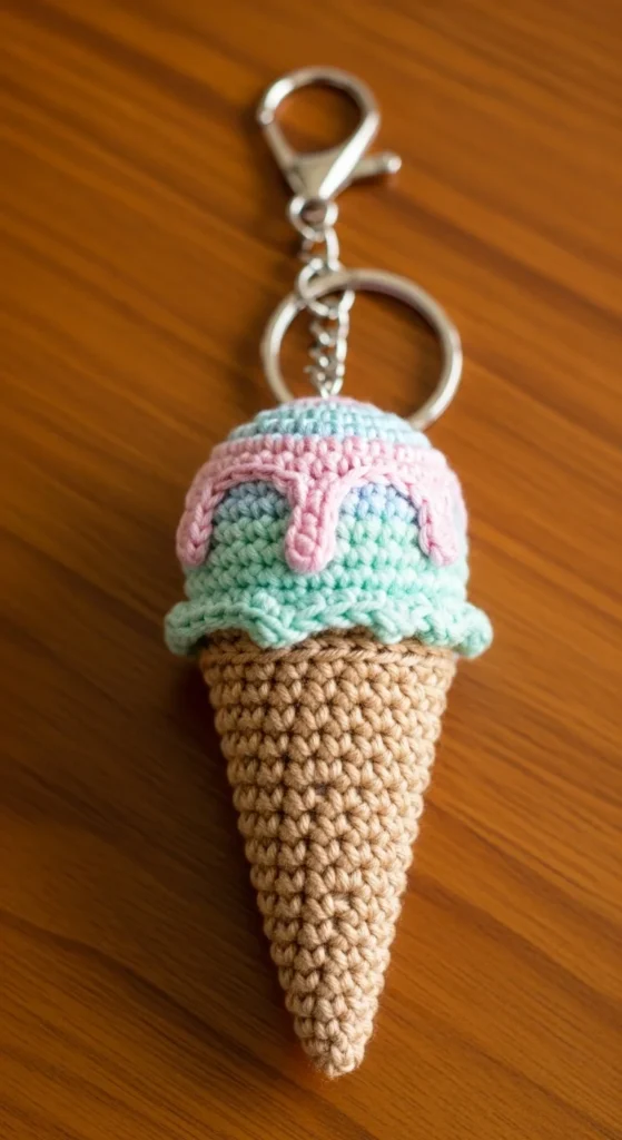Crochet Ice Cream Cone Keychain
