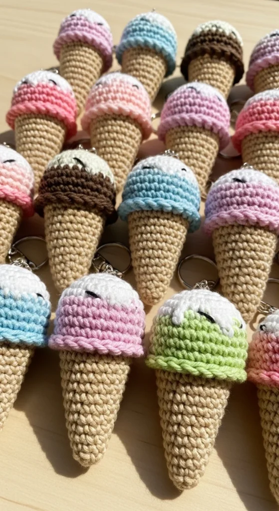 Crochet Ice Cream Keychain