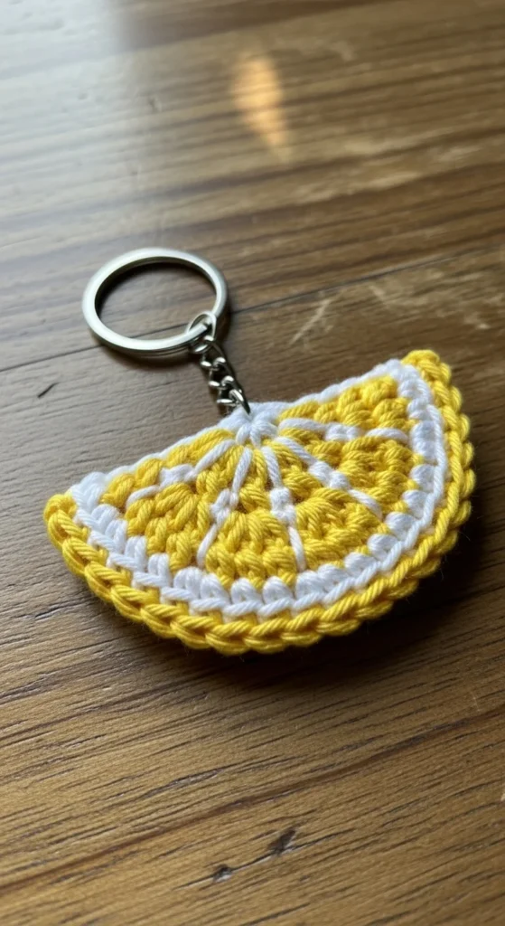 Crochet Lemon Slice Keychain