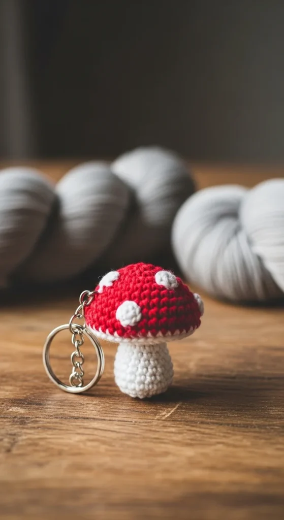 Crochet Mushroom Keychain