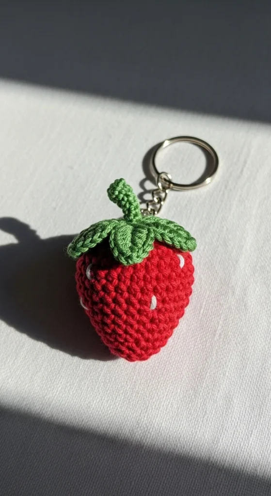 Crochet Strawberry Keychain