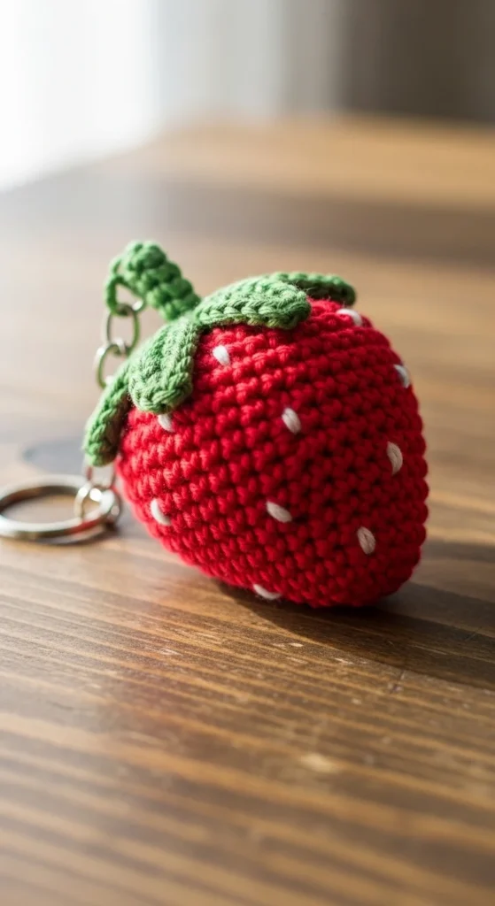 Crochet Strawberry Keychain