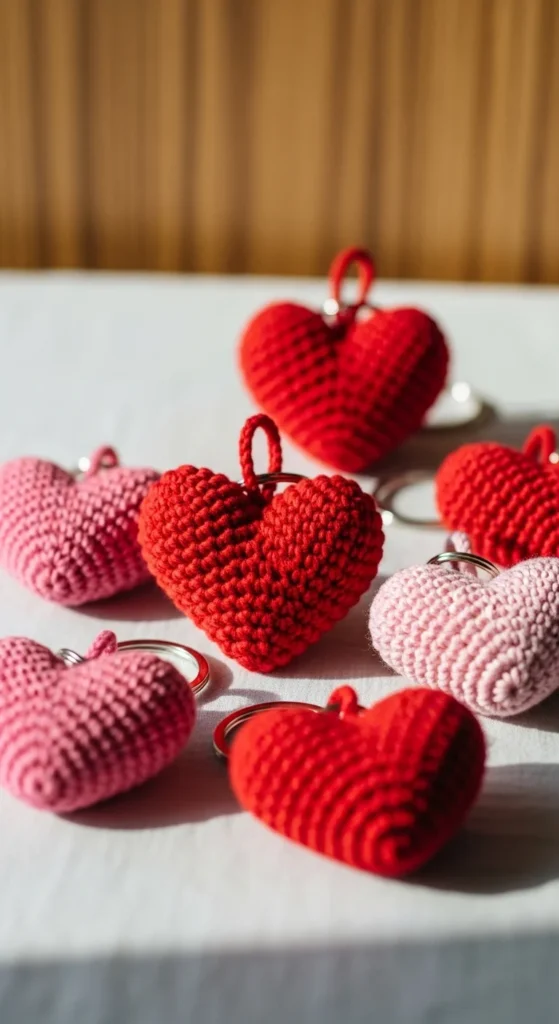 Mini Crochet Heart Keychain