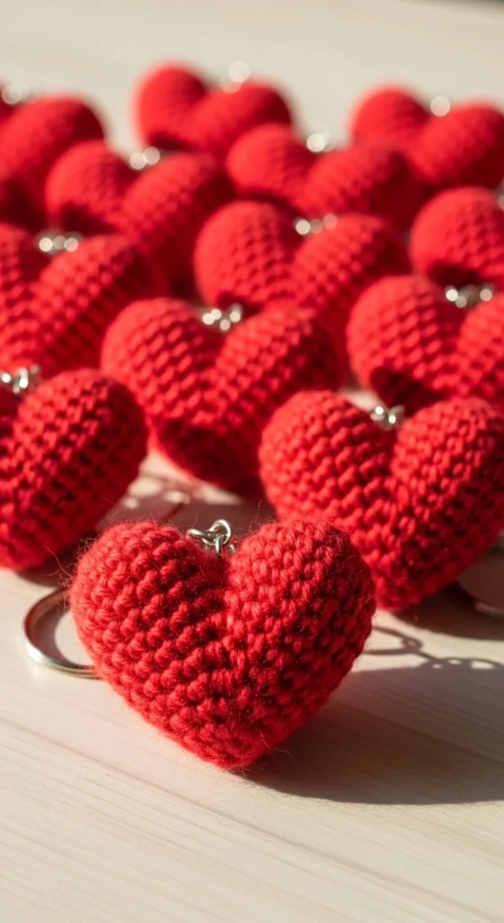 Mini Crochet Heart Keychain