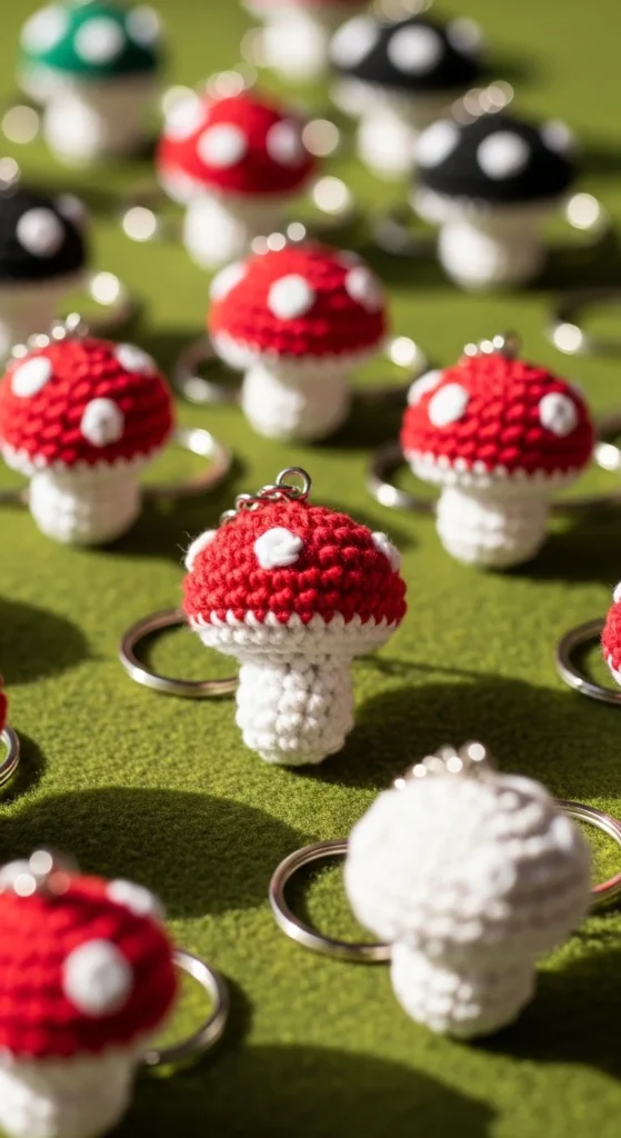 Mini Crochet Mushroom Keychain