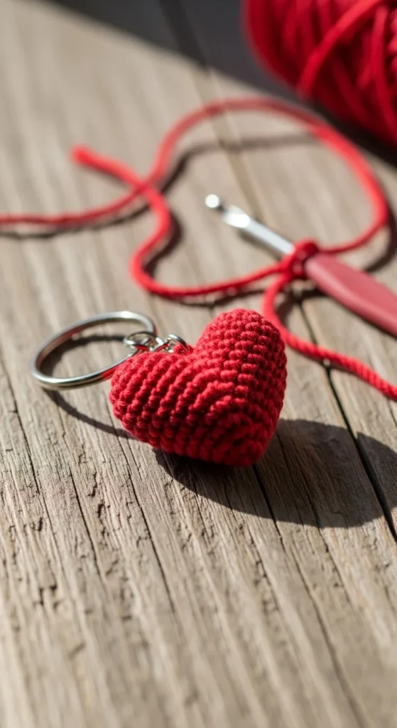 Simple Crochet Heart Keychain