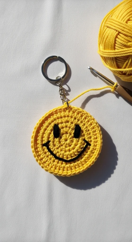 Smiley Face Crochet Keychain