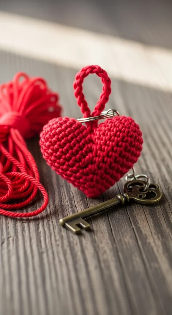 Tiny Crochet Heart Keychain