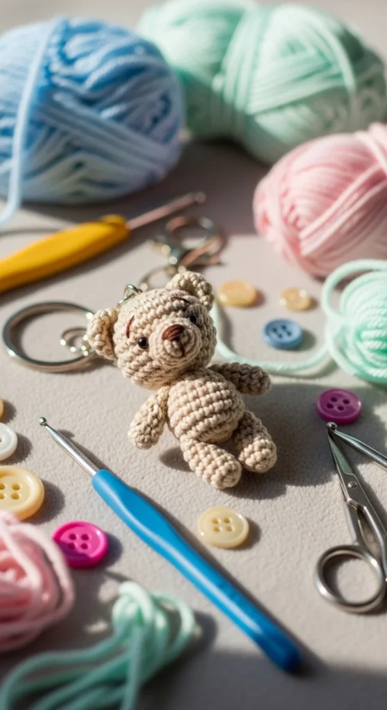 Tiny Crochet Teddy Keychain