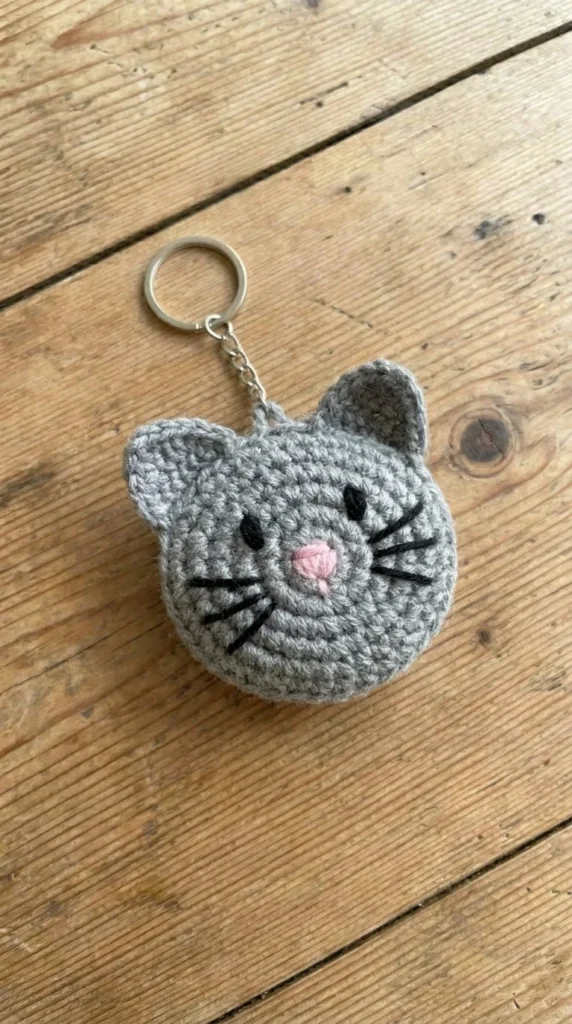 Mini Cat Face Crochet Keychain
