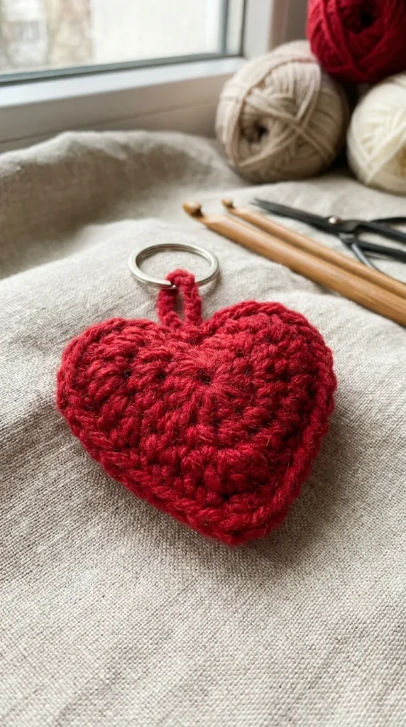 Mini Crochet Heart Keychain